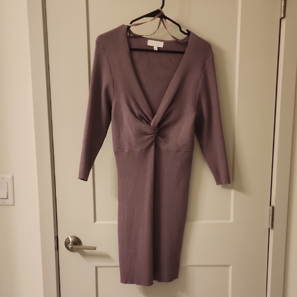 Elegant Purple Knotted Sweater Dress